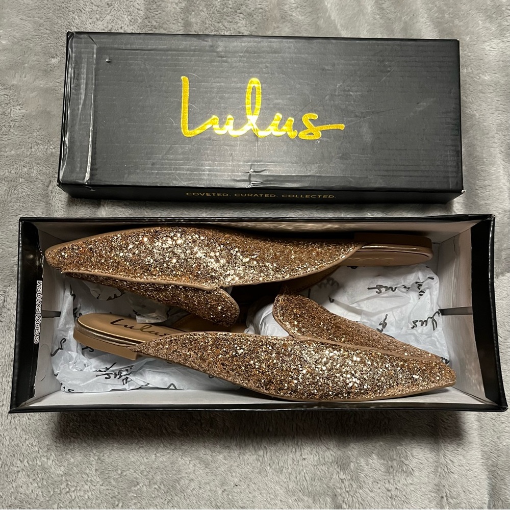 NEW: Lulu’s Rose Gold Glitter Mules